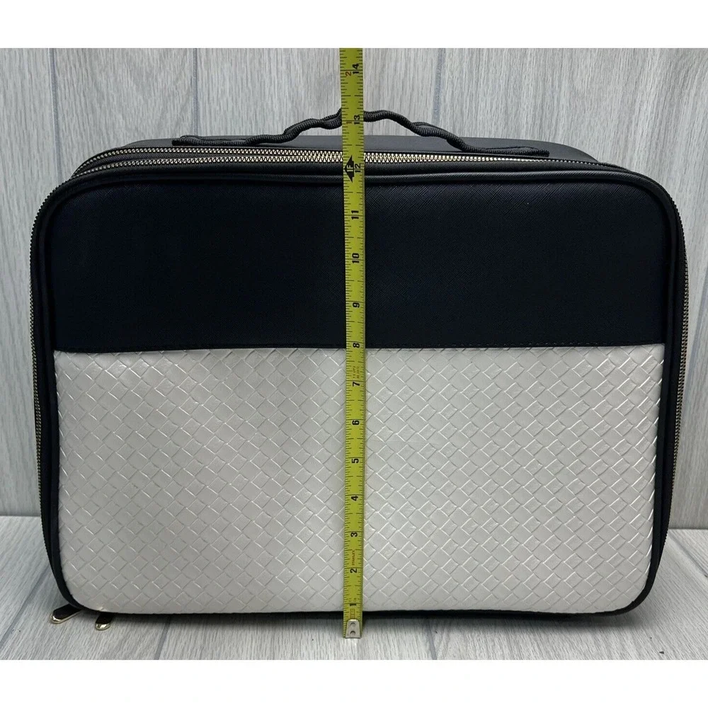 XL Makeup Jewelry Case Ivory Black Adjustable Compartments Travel Train Box